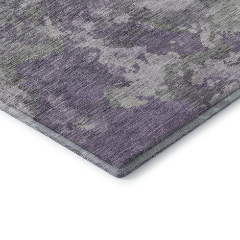 8' Purple And Gray Abstract Washable Round Rug With UV Protection