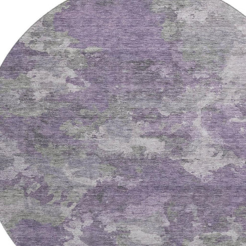 8' Purple And Gray Abstract Washable Round Rug With UV Protection