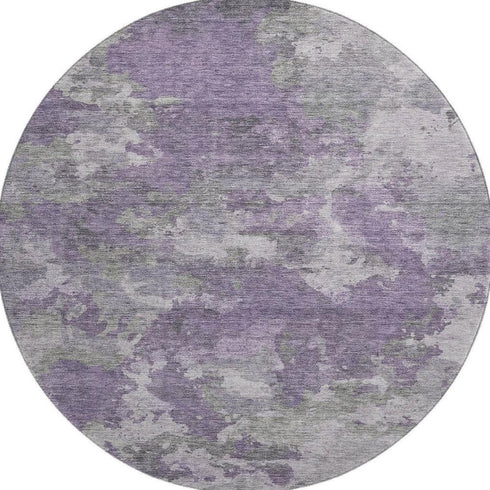 8' Purple And Gray Abstract Washable Round Rug With UV Protection