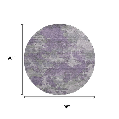 8' Purple And Gray Abstract Washable Round Rug With UV Protection