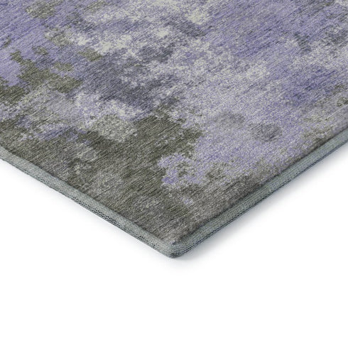 8' Lavender And Taupe Abstract Washable Round Rug With UV Protection