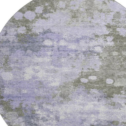 8' Lavender And Taupe Abstract Washable Round Rug With UV Protection