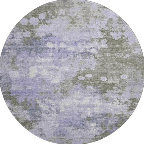 8' Lavender And Taupe Abstract Washable Round Rug With UV Protection