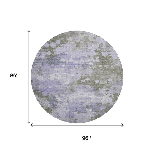 8' Lavender And Taupe Abstract Washable Round Rug With UV Protection
