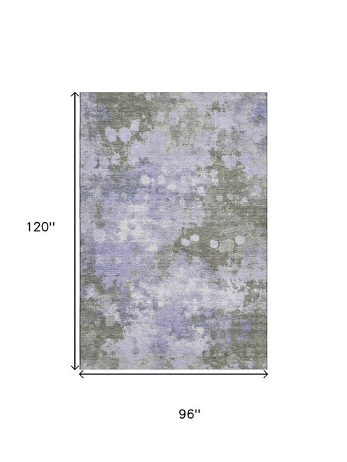 8' X 10' Lavender And Taupe Abstract Washable Area Rug With UV Protection