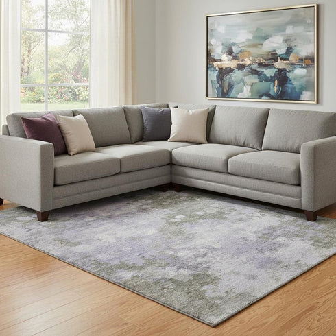 8' X 10' Lavender And Taupe Abstract Washable Area Rug With UV Protection