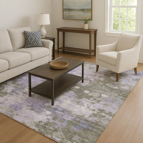 8' X 10' Lavender And Taupe Abstract Washable Area Rug With UV Protection
