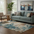 5' X 8' Beige Copper And Blue Abstract Washable Area Rug With UV Protection