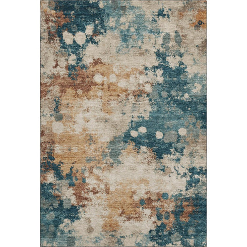 5' X 8' Beige Copper And Blue Abstract Washable Area Rug With UV Protection
