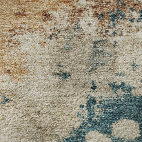5' X 8' Beige Copper And Blue Abstract Washable Area Rug With UV Protection