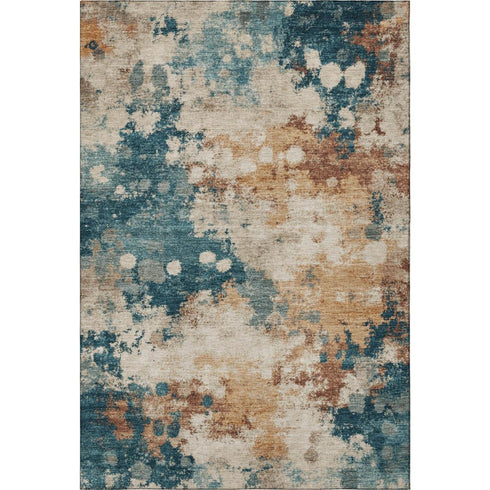 5' X 8' Beige Copper And Blue Abstract Washable Area Rug With UV Protection