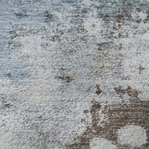 8' Sky Blue And Brown Abstract Washable Round Rug With UV Protection