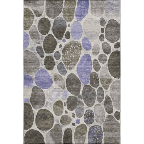 5' X 8' Chocolate Ivory And Lavender Geometric Washable Area Rug With UV Protection
