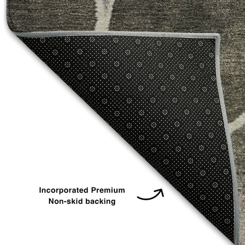5' X 8' Chocolate Ivory And Lavender Geometric Washable Area Rug With UV Protection