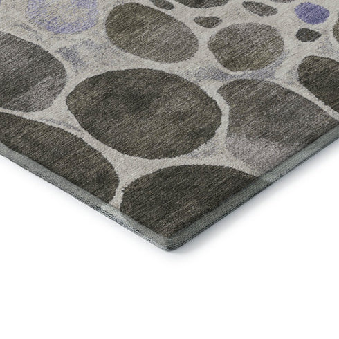 5' X 8' Chocolate Ivory And Lavender Geometric Washable Area Rug With UV Protection