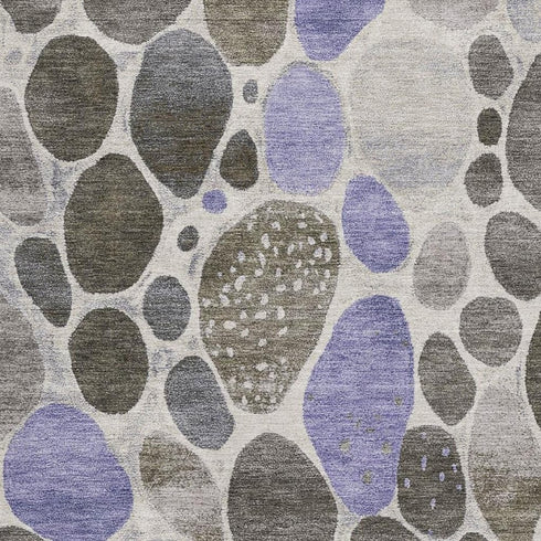 5' X 8' Chocolate Ivory And Lavender Geometric Washable Area Rug With UV Protection