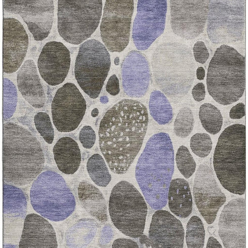 5' X 8' Chocolate Ivory And Lavender Geometric Washable Area Rug With UV Protection