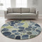 8' Denim Blue Lime Green And Ivory Geometric Washable Round Rug With UV Protection