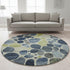 8' Denim Blue Lime Green And Ivory Geometric Washable Round Rug With UV Protection