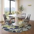 8' Denim Blue Lime Green And Ivory Geometric Washable Round Rug With UV Protection