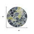 8' Denim Blue Lime Green And Ivory Geometric Washable Round Rug With UV Protection