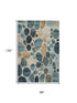 8' X 10' Teal Beige And Ivory Geometric Washable Area Rug With UV Protection