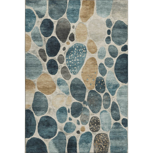 8' X 10' Teal Beige And Ivory Geometric Washable Area Rug With UV Protection