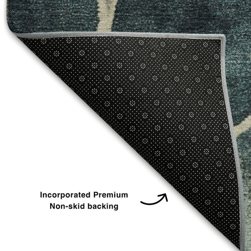 8' X 10' Teal Beige And Ivory Geometric Washable Area Rug With UV Protection