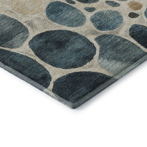 8' X 10' Teal Beige And Ivory Geometric Washable Area Rug With UV Protection