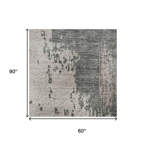 5' X 8' Blush Beige And Sage Abstract Washable Area Rug With UV Protection