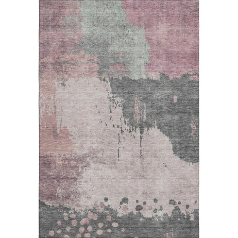 5' X 8' Blush Beige And Sage Abstract Washable Area Rug With UV Protection