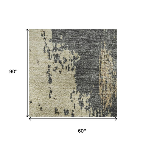 5' X 8' Rust Beige And Blue Abstract Washable Area Rug With UV Protection