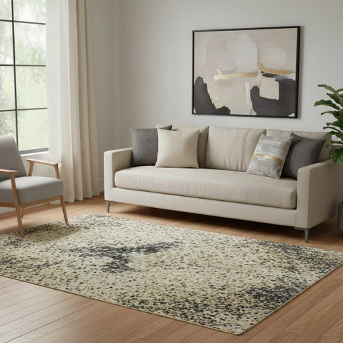 5' X 8' Rust Beige And Blue Abstract Washable Area Rug With UV Protection