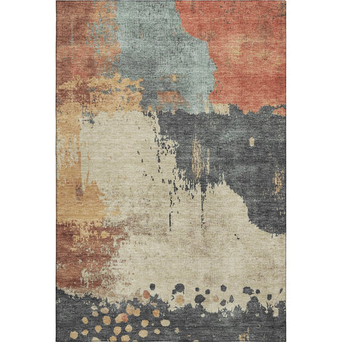 5' X 8' Rust Beige And Blue Abstract Washable Area Rug With UV Protection