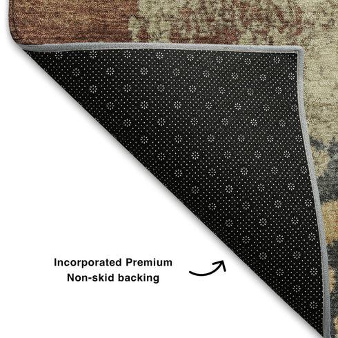 5' X 8' Rust Beige And Blue Abstract Washable Area Rug With UV Protection