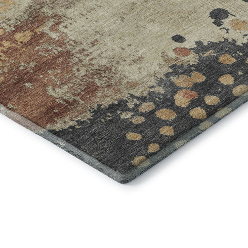 5' X 8' Rust Beige And Blue Abstract Washable Area Rug With UV Protection