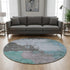 8' Teal And Taupe Abstract Washable Round Rug With UV Protection