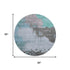 8' Teal And Taupe Abstract Washable Round Rug With UV Protection