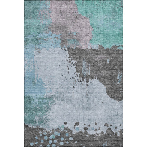 9' X 12' Teal And Taupe Abstract Washable Area Rug With UV Protection