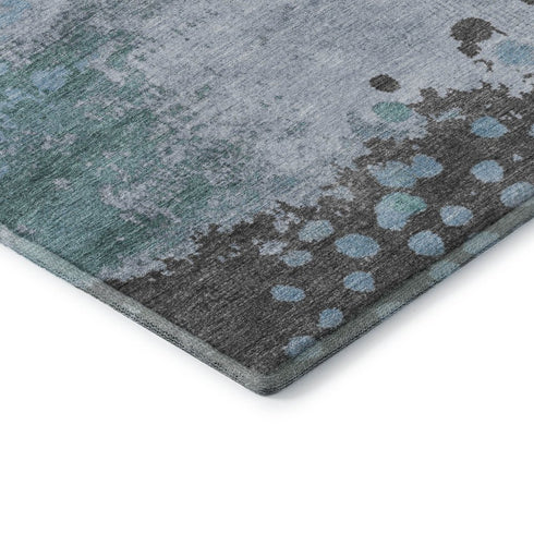 9' X 12' Teal And Taupe Abstract Washable Area Rug With UV Protection