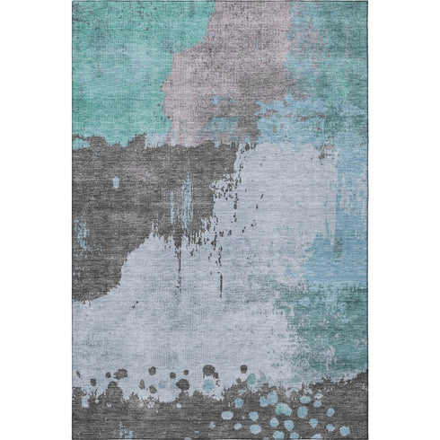 9' X 12' Teal And Taupe Abstract Washable Area Rug With UV Protection