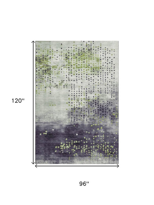 8' X 10' Artichoke Green And Eggplant Geometric Washable Area Rug With UV Protection