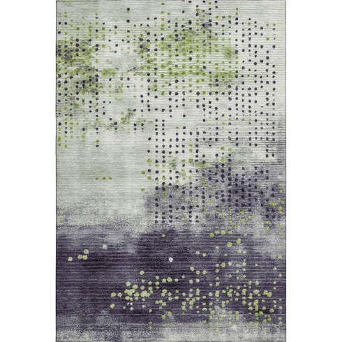 8' X 10' Artichoke Green And Eggplant Geometric Washable Area Rug With UV Protection
