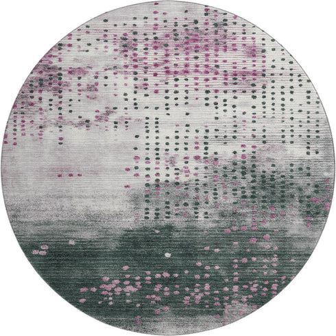 8' Blush And Emerald Geometric Washable Round Rug With UV Protection