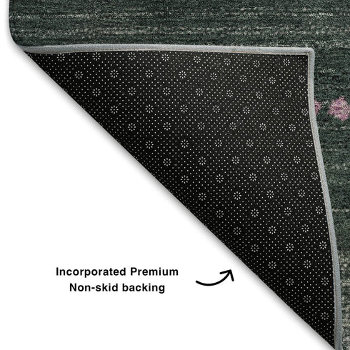 8' Blush And Emerald Geometric Washable Round Rug With UV Protection