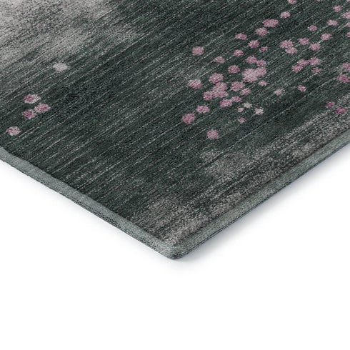 8' Blush And Emerald Geometric Washable Round Rug With UV Protection