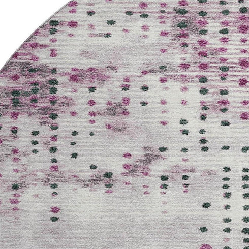 8' Blush And Emerald Geometric Washable Round Rug With UV Protection