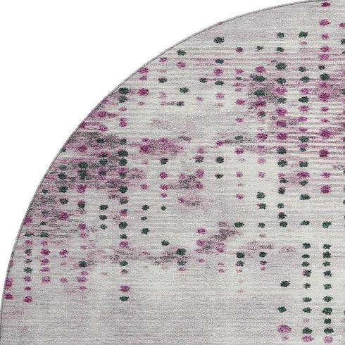 8' Blush And Emerald Geometric Washable Round Rug With UV Protection