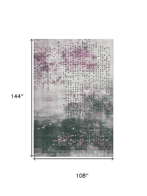 9' X 12' Blush And Emerald Geometric Washable Area Rug With UV Protection