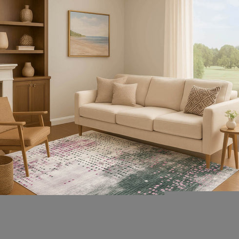 9' X 12' Blush And Emerald Geometric Washable Area Rug With UV Protection